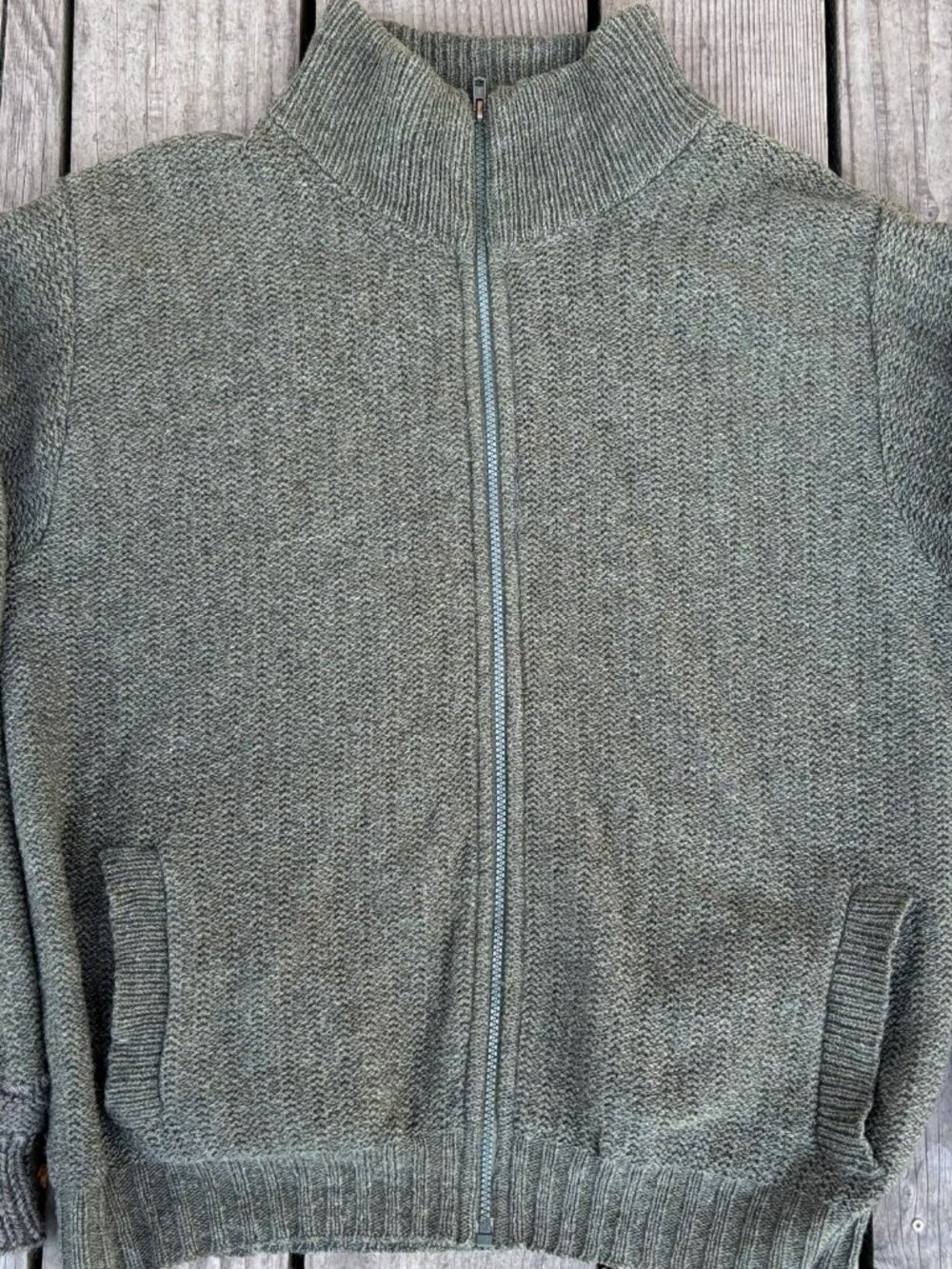 Vintage L.L. Bean 100% Wool Full-Zip Suede Elbow Patch Knit Sweater Mens M - Picture 12 of 16
